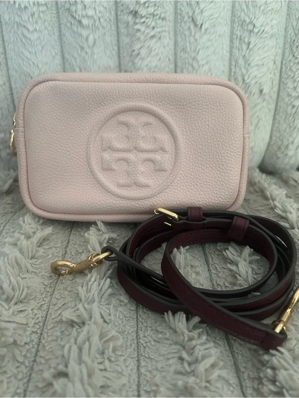Tory Burch Perry Bombe Mini Camera Bag Blush Pink Pebbled Leather